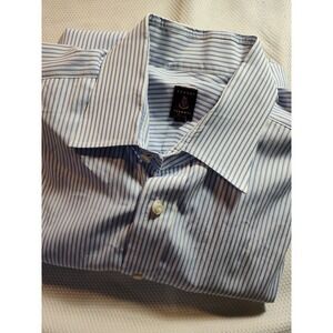 Robert Talbott Dress Shirt 17 Mens White‎ Blue Striped Cotton 1078